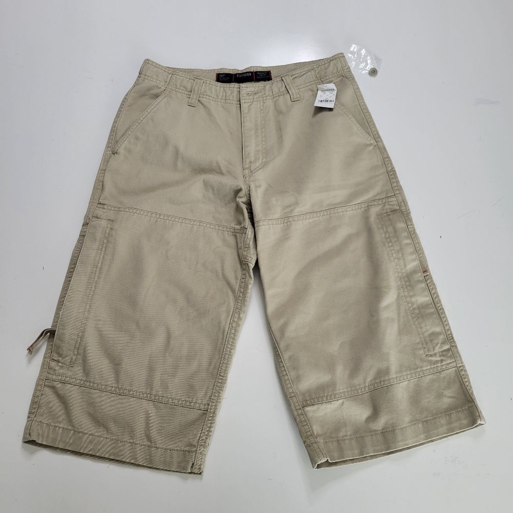 NEW 30 EXPRESS MEN'S CARGO OUTDOOR LONGBOARD SHORTS NEUTRAL KHAKI TAN NWT